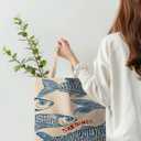 Beach Tote Bag, Summer Tote Bag for Women, Summer Reusable Grocery Bags Shopping Bags (Sardines)