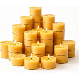 Crenovo 48 Pack Beeswax Tea Lights, 4-Hour Long Burning Tealight Candles, Ideal for Dinners Meditation Home Decor Tea Candles