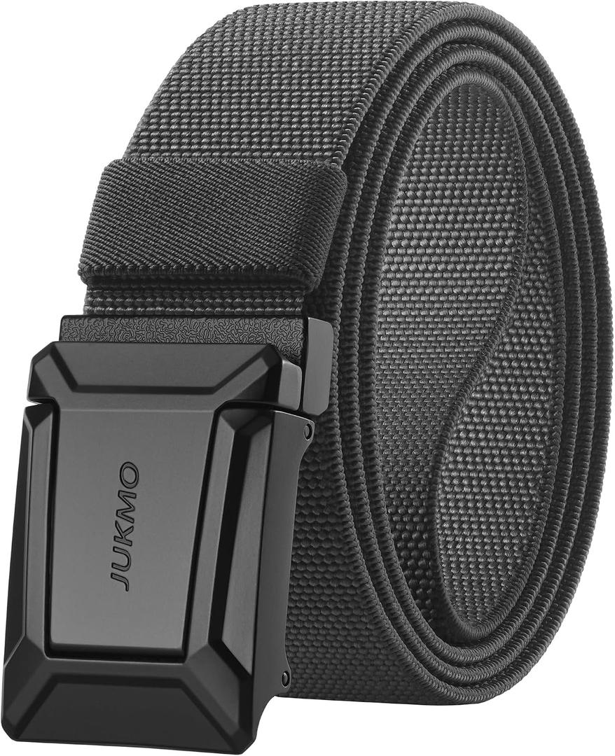 JUKMO Stretch Tactical Belt for Men, Military Work Rigger Hiking 1.5" Elastic Nylon Web Ratchet Quick Release Belt (Gray, M)
