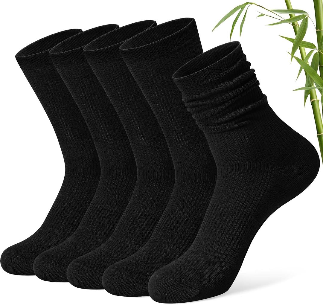 2 x FITRELL Women's Soft Bamboo Rayon Dress Socks, Thin Breathable Calf Crew Scrunch Socks for Casual Trouser 5 Pairs (Black)