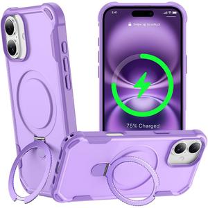 Designed for iPhone 16 Case with Magnetic Stand [Military Drop Protection][Compatible with Magnet] Shockproof 16 Phone Case with Ring Holder, Purple