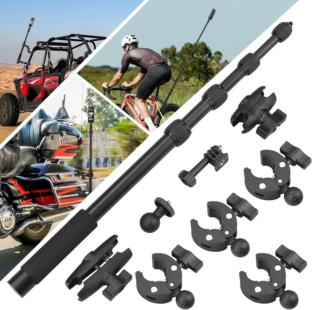 BRDRC Motorcycle Mount for Insta 360 X4 X5, Bike Handlebar Clamp Mounts 59" Invisible Selfie Stick Bundle Kit for Insta360 X5 X4 X3 X2 X ONE, for DJI OSMO 360, for GoPro Camera Accessories