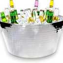 BREKX 6.25 Gallon Large Stainless Steel Bucket for Parties, Double-Walled Insulated Anchored Drink Tub & Ice Bucket with Double Hinged Handles, Silver, Extra Large