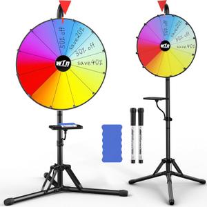 16 Color Prize Wheel, 12 Slots Spinning Wheel with Folding Tripod Floor Stand, Editable Raffle Wheel Spinner with Tray Dry Erase Markers & Eraser, for Carnival Trade Show (16inch)