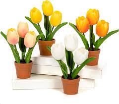 Artificial Tulip Arrangement with Terracotta-Like Plastic Pot 8 Inch Small