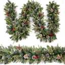 Christmas Garland Snowy 9ft with 50 Lights, Christmas Decor with 50 Light Timer for Mantle Staircase Indoor and Outdoor