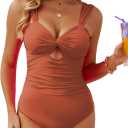 VIMPUNEC Women Tummy Control One Piece Swimsuit High Waisted Bathing Suit Cut Out Swimwear,  Orange Red, Extra Large 