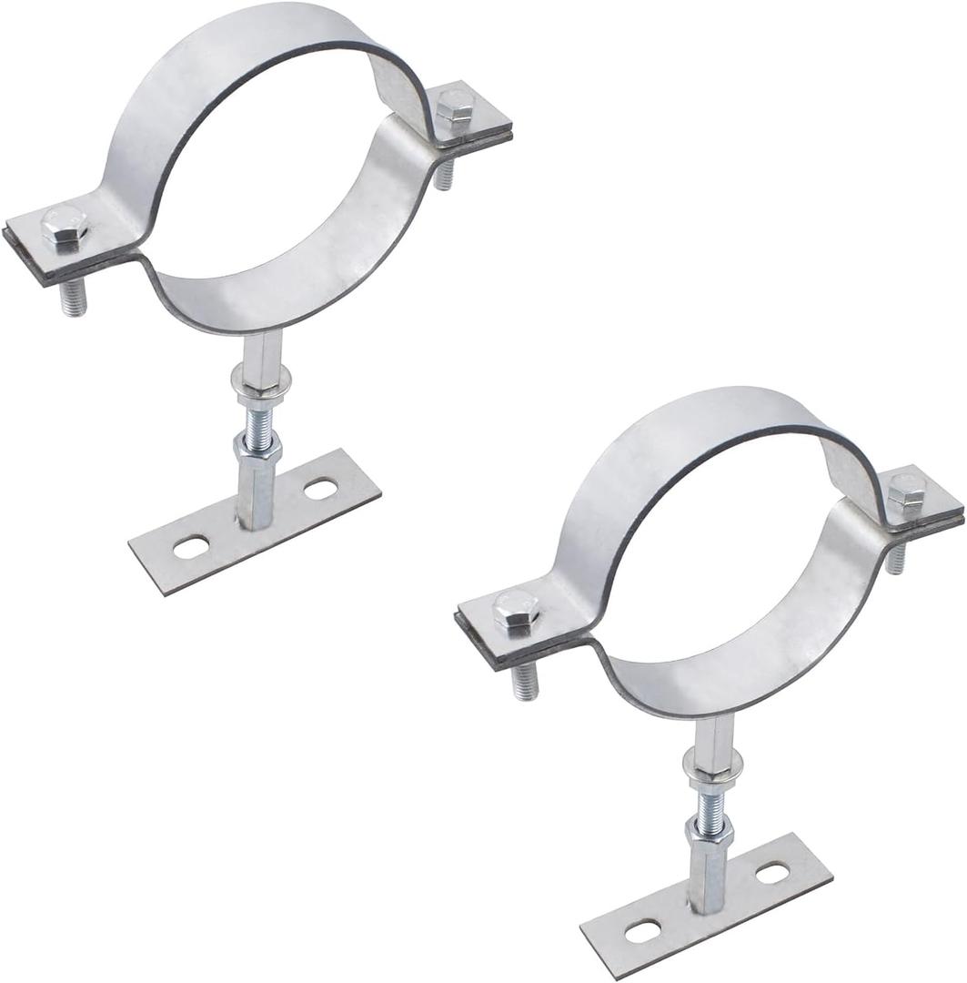 2 Sets 4 Inch Adjustable Pipe Bracket, Heavy Duty Galvanized Steel Split Ring Hanger, Round Supports for Plastic Ventilation Pipe Chimney Drainage Tube