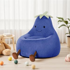 DUMOS Kids Bean Bag Chair, Stuffed Toddler Couch with Faux Rabbit Fur Cover for Teens & Kids, Comfy Lazy Sofa Chair for Reader, Living Room, Bedroom, Aged 4-12 Years, 31 Inch, Dark Blue