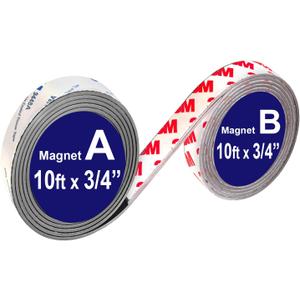 Paired A+B 3/4 inch Magnets Tapes 10FT, a b Magnetic Strips Match to Use with Strong Adhesive Backing, Flexible Magnetic Strips for DIY Craftings -2Pack