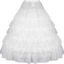 Petticoats for Women 4 Hoop Crinoline Petticoat for Wedding Dress, 5 Ruffles Layers Ball Gown Half Slips Underskirt (One Size, White)