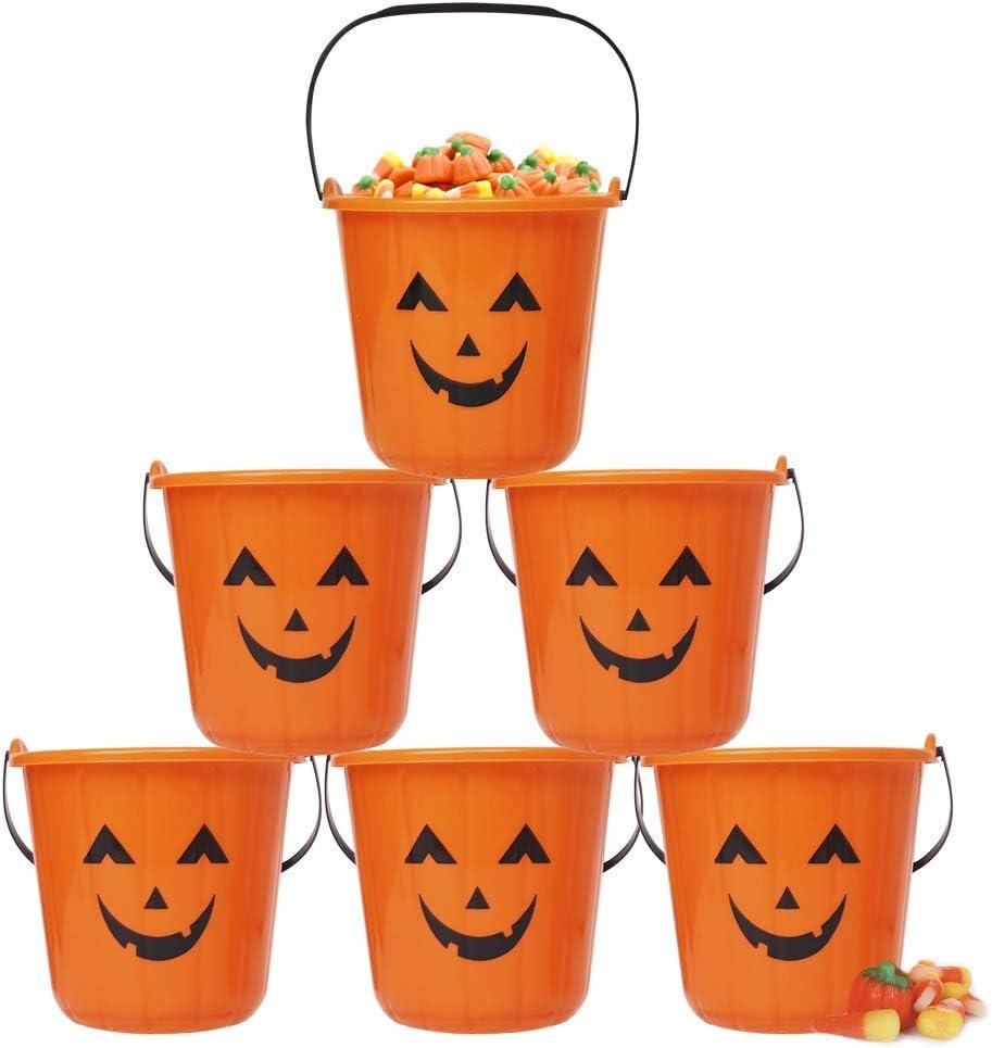 Zcaukya Halloween Trick Treat Candy Buckets, 6-Pack Plastic Pumpkin Pails