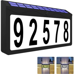 Solar Address Sign, Lighted Address Plaque Outdoor Waterproof, Illuminated Double Color Address Numbers, House Numbers for Home Street Mailbox Outside (6.5 IN(wall mounted))