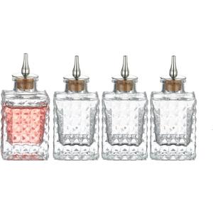 Glass Bitters Bottles with Dasher Top, Set of 4, Vintage Pattern 3oz/90ml (90ml Diamnd 4pcs)