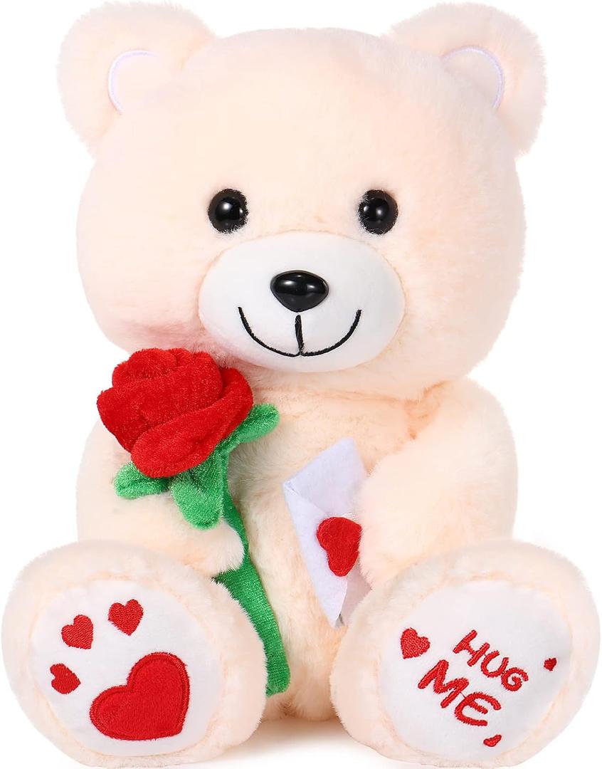 Chalyna 10 Inches Bear Stuffed Animal Gift Bear Toy with Rose Plush Stuffed Animal with Heart Rose Ositos Cariositos Peluches for Girlfriend, for Christmas Birthday Festival Occasions