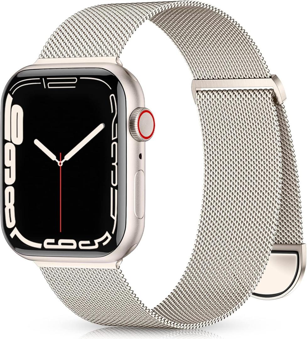 Zedoli Metal Band Compatible with Apple Watch Band 40mm 38mm 41mm 45mm 44mm 42mm 46mm for Women Men, Stainless Steel Milanese Mesh Loop Magnetic Wristbands for iWatch Series 11 10 9 8 7 6 5 4 3 2 1 SE (Starlight)