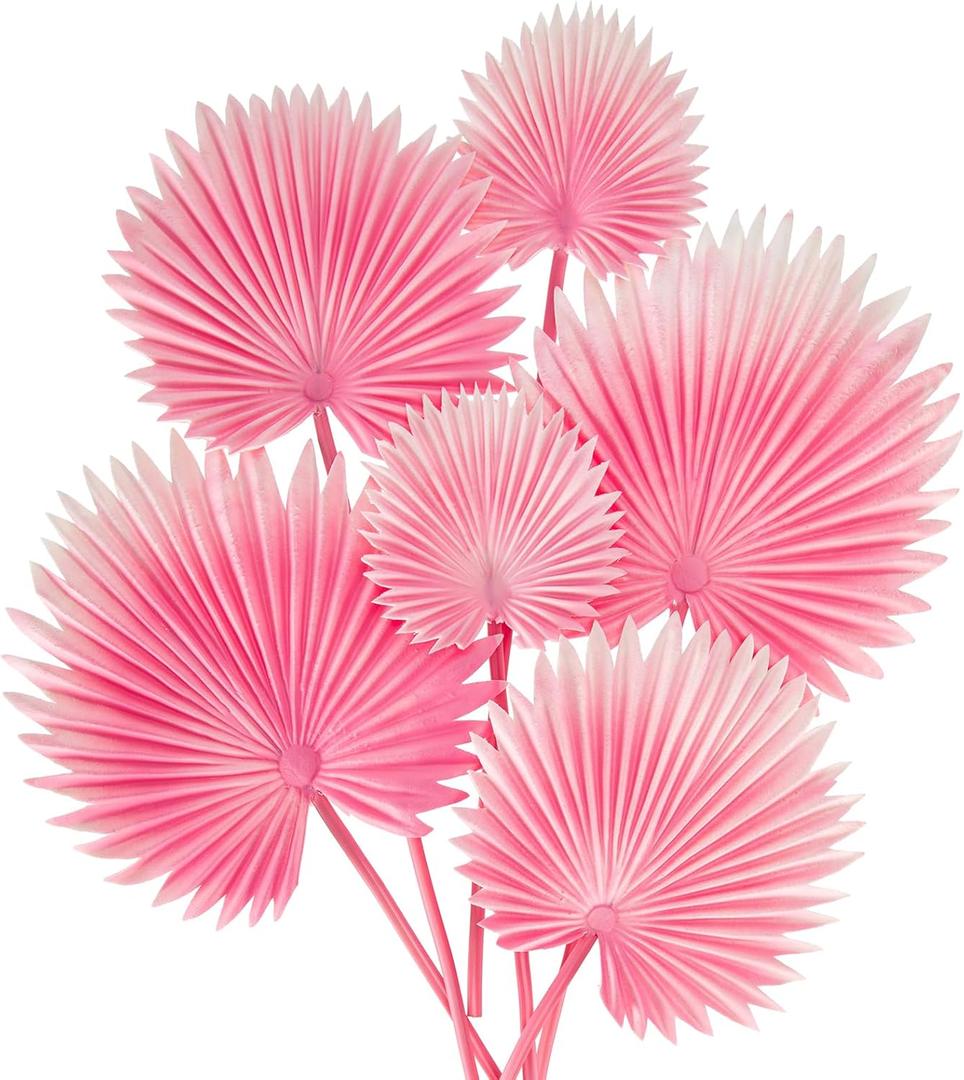 DILATATA 6 Pcs PU Foam Pink Artificial Palm Leaves for DIY Wedding Bouquets, Centerpieces, Arrangements, Bridal Shower, and Home Decor
