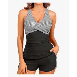 Women Tankini Swimsuits with Shorts - Two Piece Tummy Control Bathing Suits Top with Two Pockets Bottom Swimwear, size -XXL