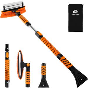 METOWARE 44'' Snow Brush and Ice Scrapers for Car Windshield, Extendable Snow Brush for Car with Ergonomic Foam Grip and 360 Pivoting Brush Head for Car SUV Truck (Orange)