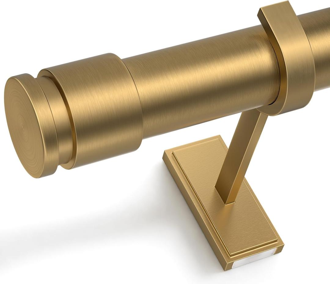 1 ¼” Heavy Duty Adjustable Curtain Rod, 4-7ft, Brushed Gold | Large Diameter Luxury Drapery Pole, Fits 48-84in Windows, Full Set Includes 8 Curtain Rings