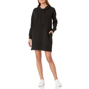 The Drop Women's Iona Long-Sleeve Hooded Mini Sweatshirt Dress (X-Large, Black)