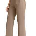 Dress Work Pants Women Business Casual Slack Trousers Stretchy Pull On Office Flare Pants with Pockets (Medium, Deep Khaki Coffee)
