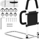 Okvpajdo Bed Rails for Elderly Adults Safety Adjustable Bed Assist Rail with 2 Grab Bars&Storage Pocket&Fall Prevention Guard for Senior Bed Guard Railing with Fixing Strap Fits King Queen Full Twin