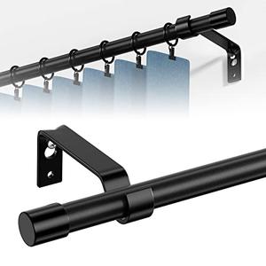Curtain Rods 120 inch, Adjustable Curtain Rods for Windows 66 to 120, Single 5/8 inch Diameter long Drapery Rod Set with Brackets, Easy Install, Black