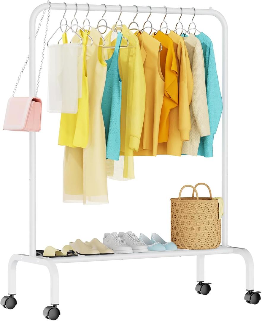 Rolling Clothing Racks for Hanging Clothes, Garment Rack for Clothes to Hang, Metal Portable Wardrobe Rack for Coats, Jackets, Shirts, Dress,White