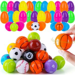 Prefilled Easter Eggs with Toys 24 Pack Easter Basket Stuffers Essentials Egg Filled with Fidget Spinners Sports Balls Gifts for Kids Party Favors (24 Eggs+ 24 Spinners)