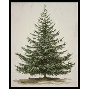 Generic Vintage Christmas Tree Print, Rustic Winter Tree Art, Botanical Holiday Decor, 8x10 inch + Black Framed