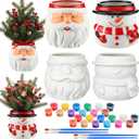 LemonRoad 4 Pcs 4.84" Christmas Santa Ceramic Planters Paint Color Your Own Snowman Santa Claus Pot DIY Ceramic Holiday Flower Pot Painting Craft Kit for Xmas Indoor Home Office Desk Decorate