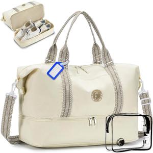 COSCOOA Travel Duffel Bag for Spirit Frontier Airlines Personal Item Bag 18x14x8 with Shoe Compartment Tote Carry on Luggage 32L Weekender Overnight for Women Men Beige