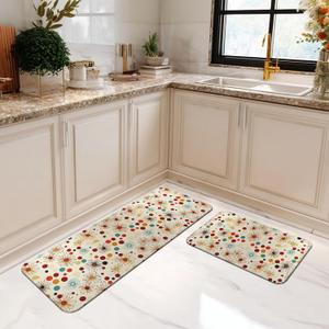 Mid Century Kitchen Rugs and Mats Kitchen Decor Floor Mats Set of 2 Non-Slip Washable Kitchen Rug for Kitchen Sink Laundry17'' X 30''+17'' X 47''