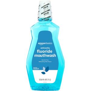Amazon Basics Fluoride Mouthwash for Adults, Anticavity, Alcohol Free - Refreshing Mint Flavor, 1 Liter, 1-Pack
