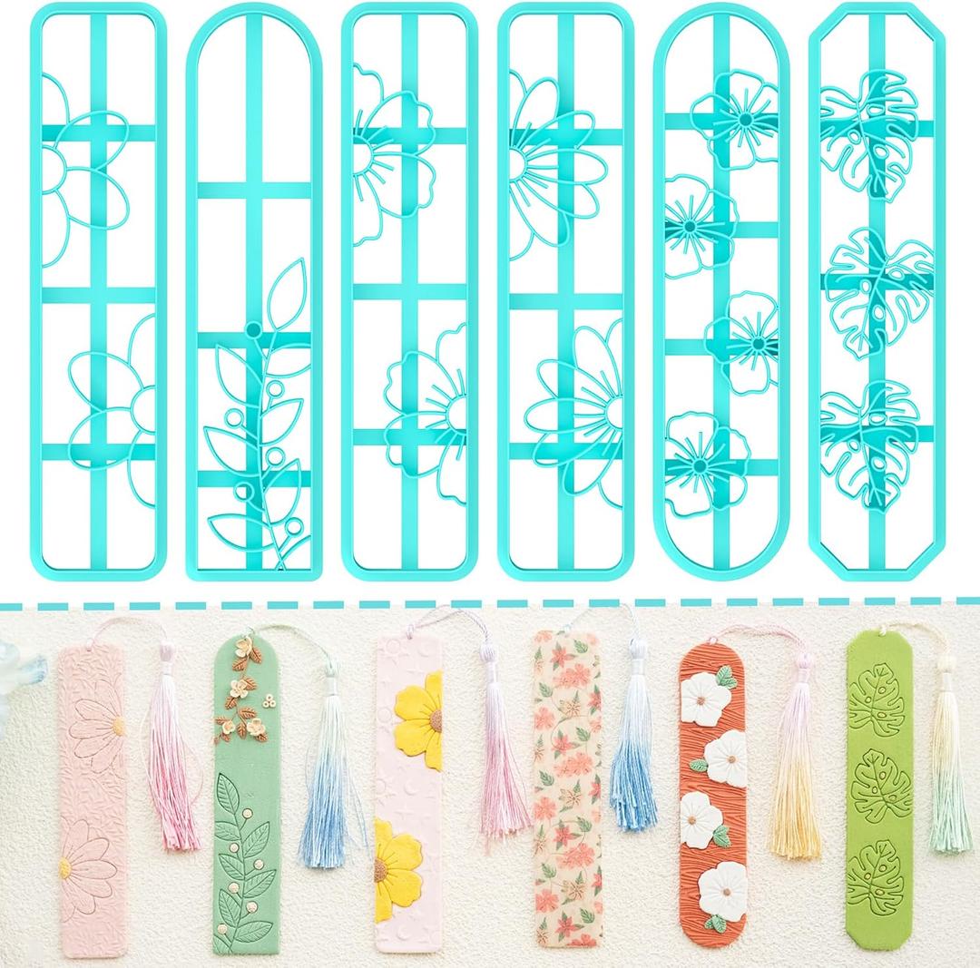 TAINSKY Bookmarks Polymer Clay Cutters, Floral Bookmark Creator for Polymer Clay Jewelry, 6 Pcs Reading Clay Cutters for Making Earrings Jewerly, Clay Earring Cutters, Polymer Clay Earrings Tools