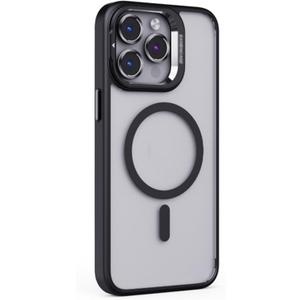 Magnetic Case for Iphone 15 Pro Max /15 Pro/15 Plus/15,Built-in Metal Stand Frosted Phone Shell Lens Protection Wireless Charging Cover,Black,15 Pro Max