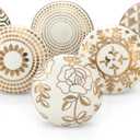 Kitchen Cabinet Knobs - Indian Handmade Ceramic Dresser Pull Handle Kitchen Cupboard Wardrobe Drawer Pulls Boho Furniture Hardware - Geometric Gold - Pack of 6