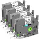 TZe-231 TZe231 Replacement for Brother Label Maker Tape TZe TZ Tape 12mm 0.47 Inch Laminated White P Touch Label Tape, Compatible with Brother PT-D210 D220 H110 D400 D410 D600 D610BT, 4-Pack (Black on White)