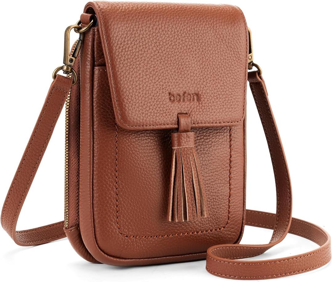 Befen Genuine Leather Small Crossbody Bags for Women, RFID Phone Purse with Card Slots, Multi Pockets Crossbody Purses