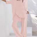 RAISECOM Women's 2 Piece Outfits Sets Button Down Half Sleeve Shirts and Long Pants Summer Casual Vacation Loungewear (Pink, S)