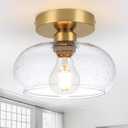 WILON Semi Flush Mount Ceiling Light, Small Seeded Glass Ceiling Light Fixture Modern Gold Bathroom Light Kitchen Lighting Lixtures Ceiling Lamp for Entryway Bedroom Passway Corridor (7.87 Inch)