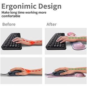 Wrist Rest Support Ergonomic Gel Mouse Pad & Memory Foam Keyboard Set Non-Slip Rubber PU Base Easy Typing and Relieve Wrist Pain Mouse Mat for Computer Office - Pink Marble