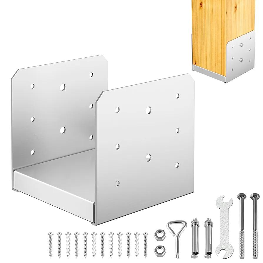 6"x 6" Post Base, 1Pcs Stainless Steel Adjustable Post Anchor Bracket(Internal 5.5 x 5.5), Adjustable Post Base for Pavilion Deck Porch Handrail Railing Support Decorative Anchor Plate