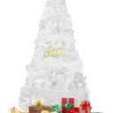 ptlsy White Christmas Tree 7ft Premium Artifical Pine Tree with Soild Metal Stand and Decorations Fit for Indoor Outdoor,1100 Tips (7 feet White)
