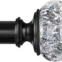 1 Inch Curtain Rods 72 to 144 Inches (6 to 12 ft) Telescoping Single Drapery Rod, USFOOK Black Curtain Rods for Windows 69 to 140 Inches, Decorative Translucent Finials