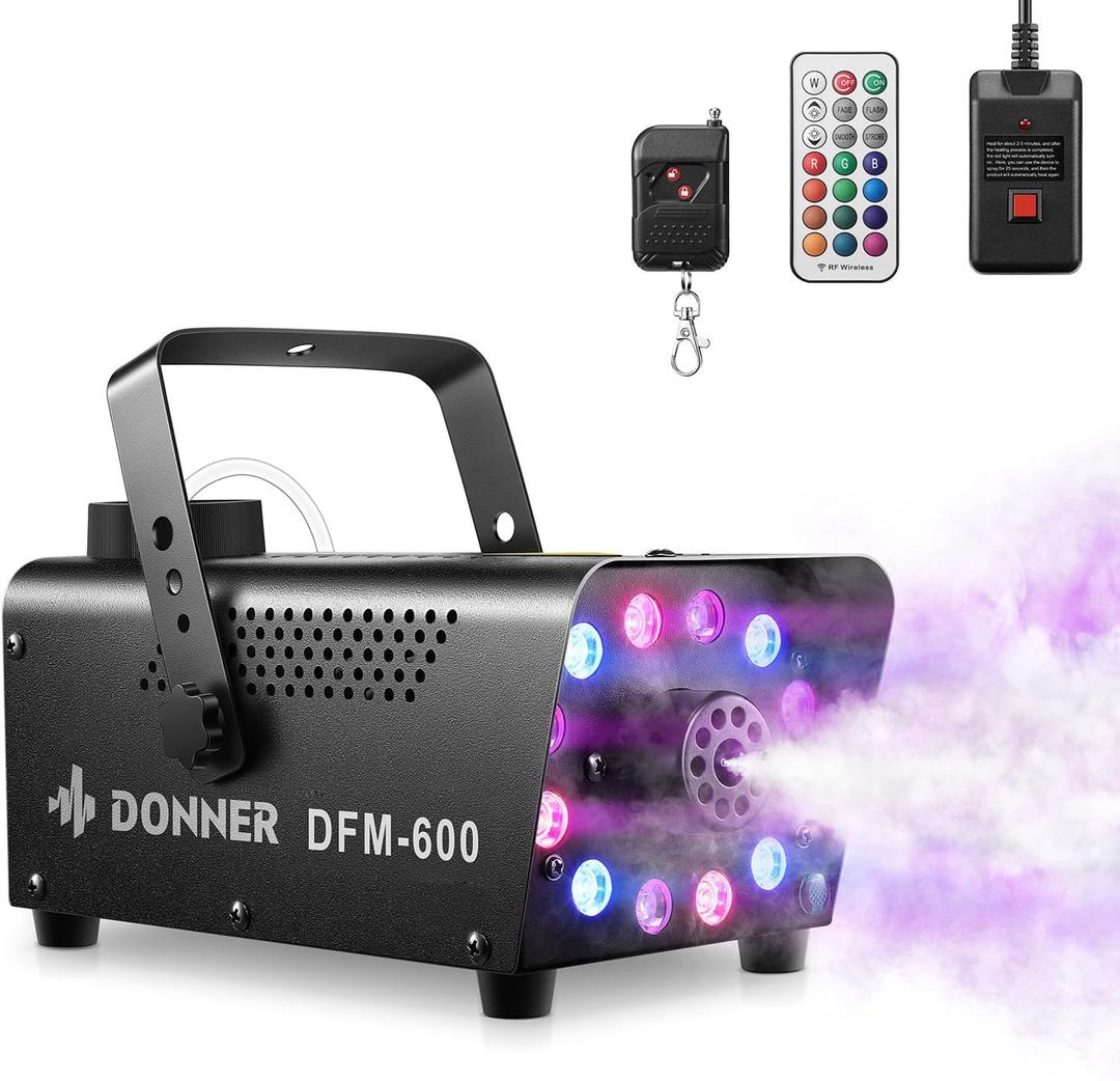 Donner Fog Machine, 600W, 3000CFM, Smoke Machine with 13 LED Light Colors, 1 Wired and 2 Wireless Remote Controls, for Halloween, Wedding, Party and Stage, Indoor Use