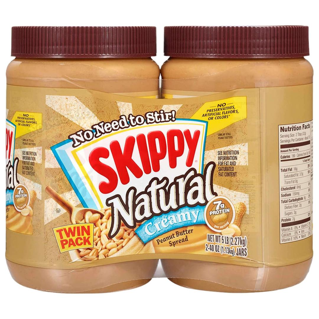 SKIPPY Natural Peanut Butter Creamy Twin Pack, 40 Ounces, Pack of 2 (EXP 07/08/27)
