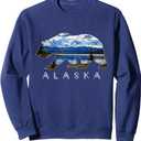 Alaskan Bear with Lake & Mountain Souvenir Sweatshirt Navy Blue, Small