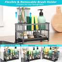 Sponge Holder for Kitchen Sink, 2 Tier Sink Caddy Organizer Countertop with Dish Brush Holder and 360 Drain Tray, Rustproof Stainless Steel Dish Soap Storage Rack Set for Accessories Grey (Gray)